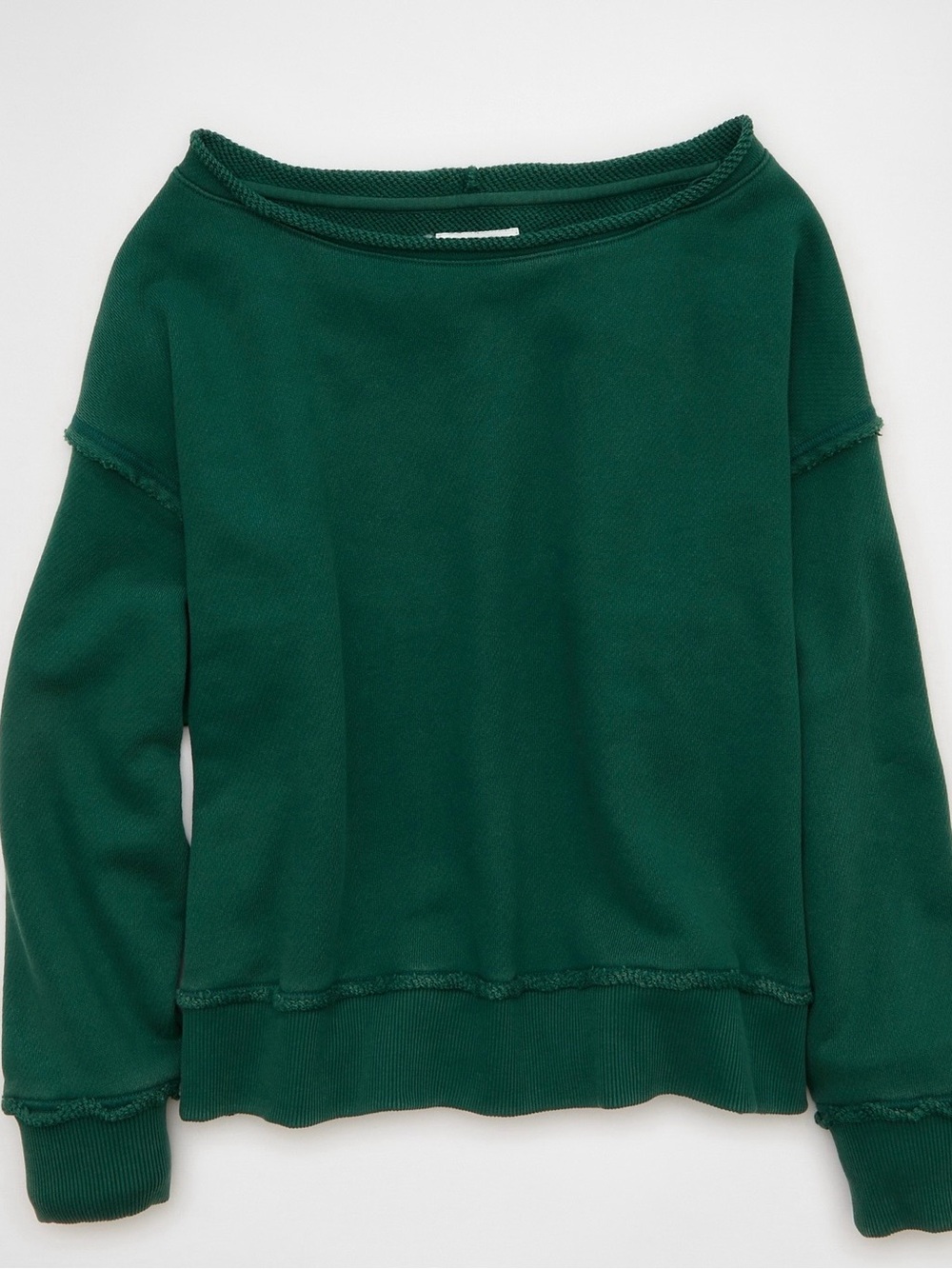 American Eagle On a Roll Off the Shoulder Sweatshirt in Camper Green, Size Small